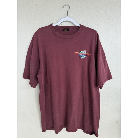 Vintage Paul McCartney World Tour T-Shirt XL Brockum Tag The Beatles Maroon Tee - Picture 1 of 7